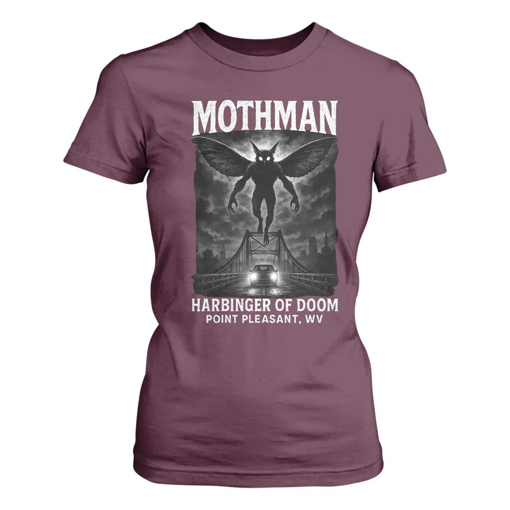 Mothman T Shirt For Women Horror Poster Halloween Harbinger of Doom Cryptid Creature TS10 Maroon Print Your Wear