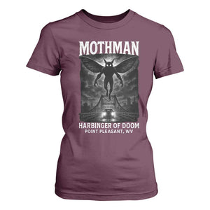 Mothman T Shirt For Women Horror Poster Halloween Harbinger of Doom Cryptid Creature TS10 Maroon Print Your Wear