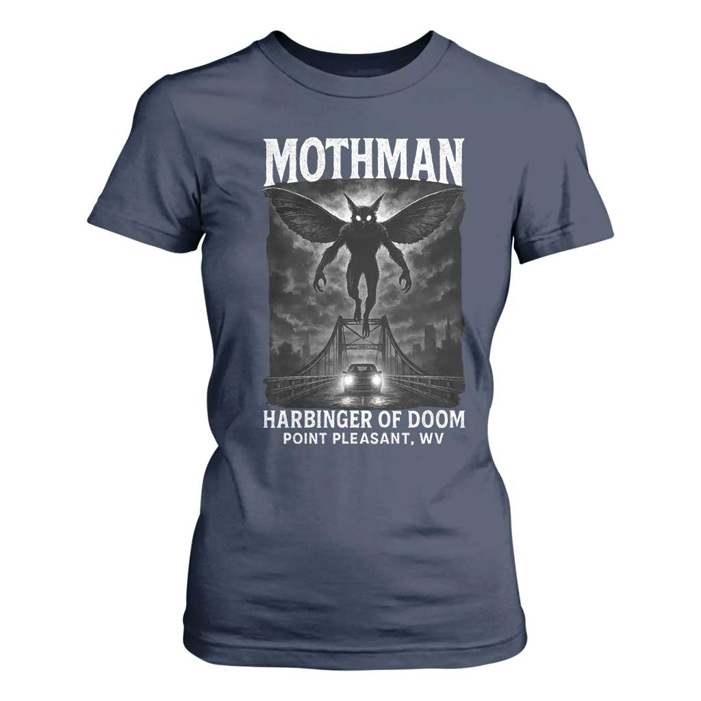 Mothman T Shirt For Women Horror Poster Halloween Harbinger of Doom Cryptid Creature TS10 Navy Print Your Wear