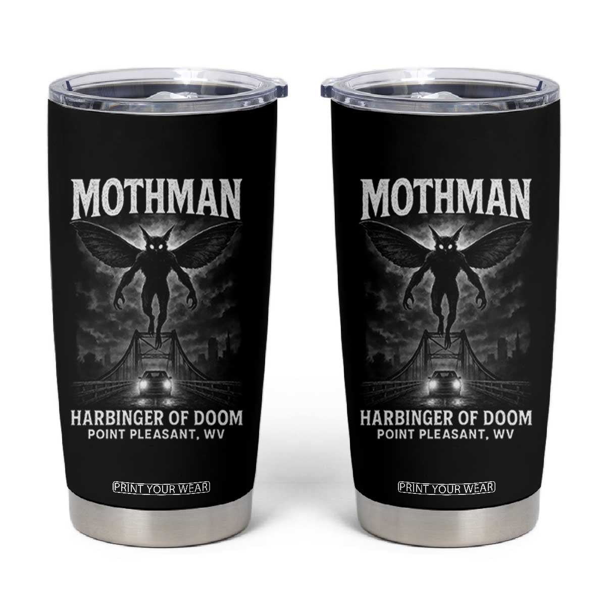 Mothman Tumbler Cup Horror Poster Halloween Harbinger of Doom Cryptid Creature TS10 Black Print Your Wear