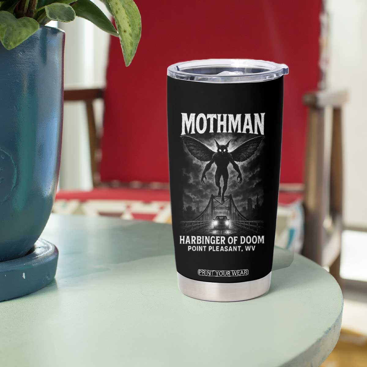 Mothman Tumbler Cup Horror Poster Halloween Harbinger of Doom Cryptid Creature TS10 Print Your Wear