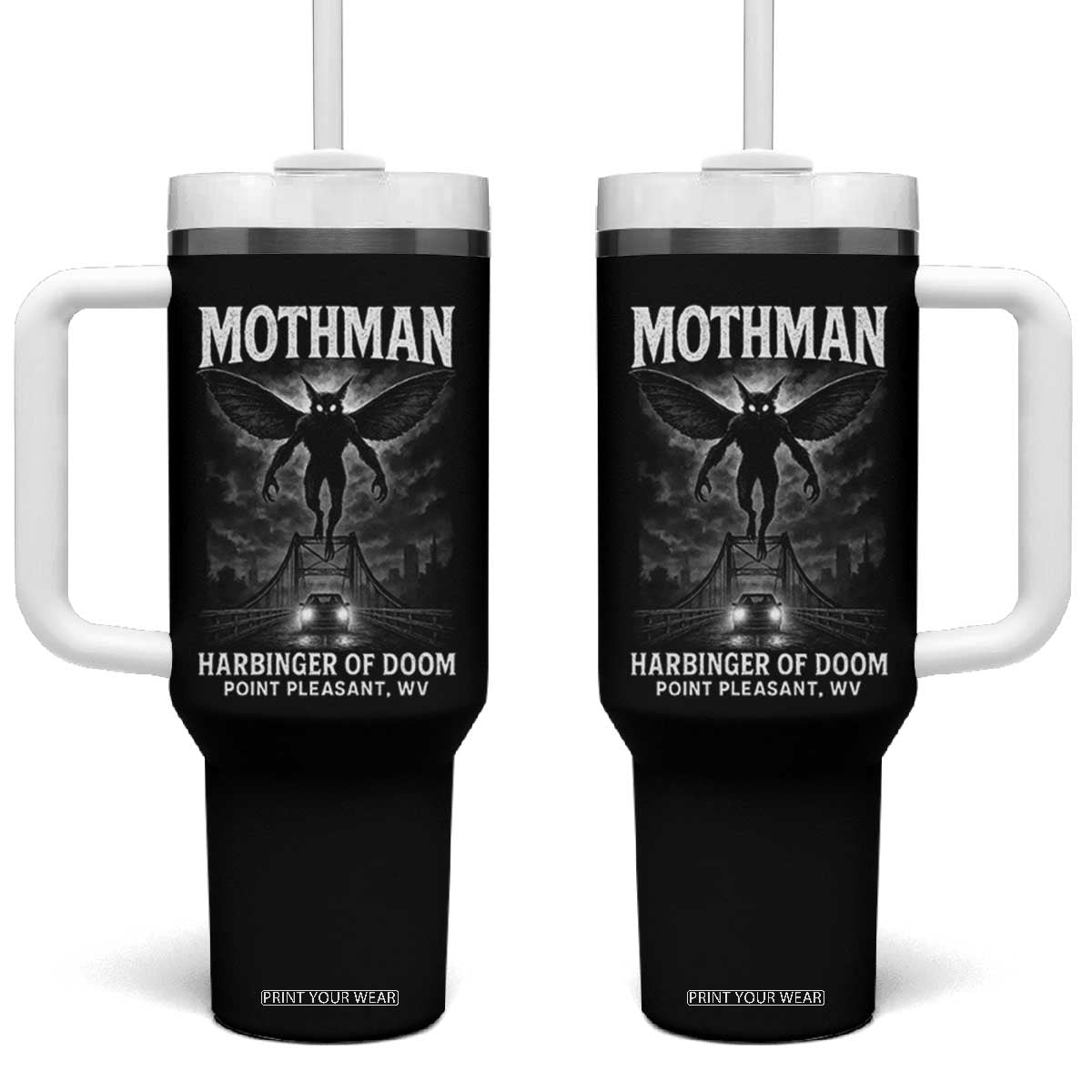 Mothman Tumbler With Handle Horror Poster Halloween Harbinger of Doom Cryptid Creature TS10 One Size: 40 oz Black Print Your Wear