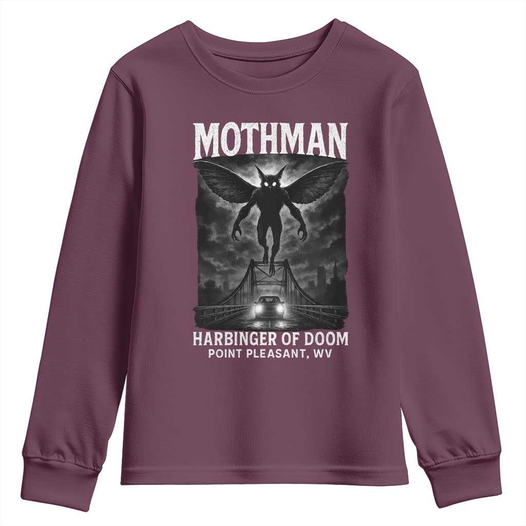 Mothman Youth Sweatshirt Horror Poster Halloween Harbinger of Doom Cryptid Creature TS10 Maroon Print Your Wear