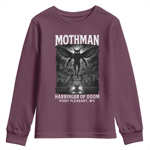 Mothman Youth Sweatshirt Horror Poster Halloween Harbinger of Doom Cryptid Creature TS10 Maroon Print Your Wear