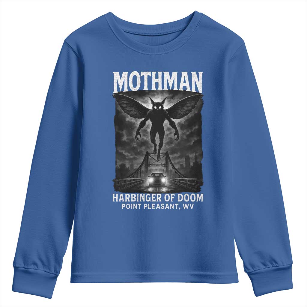 Mothman Youth Sweatshirt Horror Poster Halloween Harbinger of Doom Cryptid Creature TS10 Royal Blue Print Your Wear