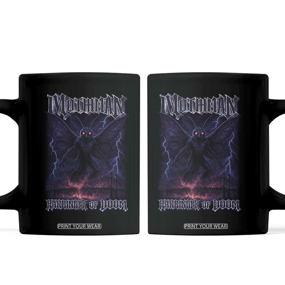 Mothman Coffee Mug Black Bridge Folk Horror Cryptid Fan TS10 Black Print Your Wear