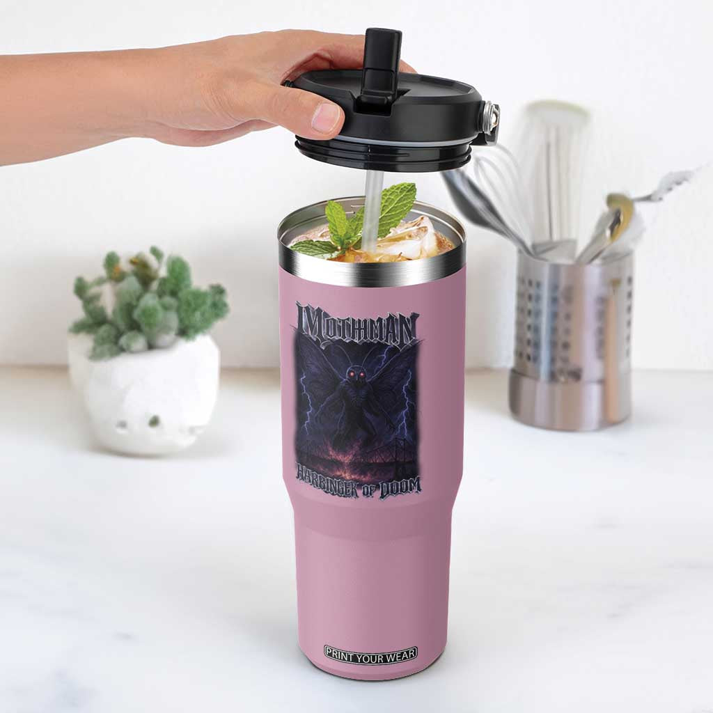 Mothman Flip Straw Tumbler Black Bridge Folk Horror Cryptid Fan TS10 One Size: 30 oz Light Pink Print Your Wear