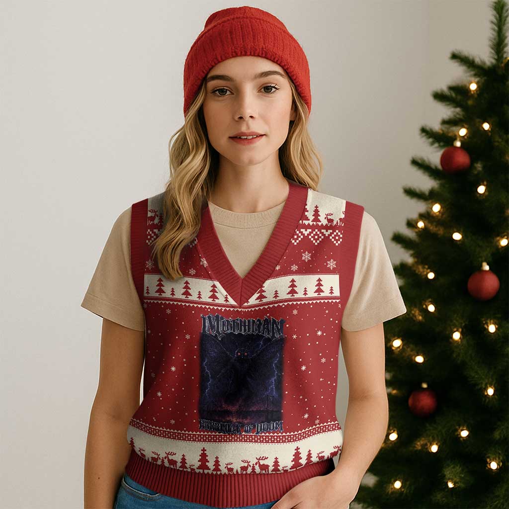 Mothman V-Neck Knit Sweater Vest Black Bridge Folk Horror Cryptid Fan TS10 Red Beige Print Your Wear