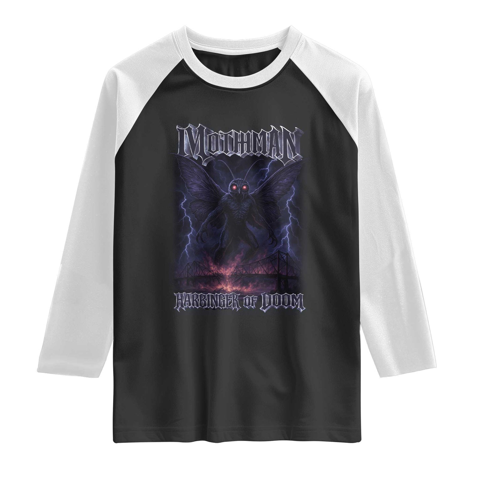 Mothman Raglan Shirt Black Bridge Folk Horror Cryptid Fan TS10 Black White Print Your Wear