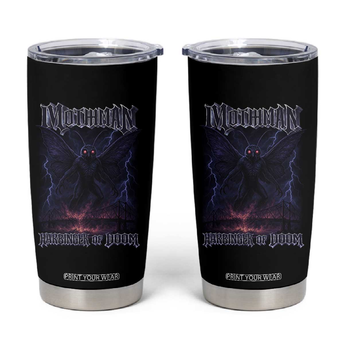 Mothman Tumbler Cup Black Bridge Folk Horror Cryptid Fan TS10 Black Print Your Wear