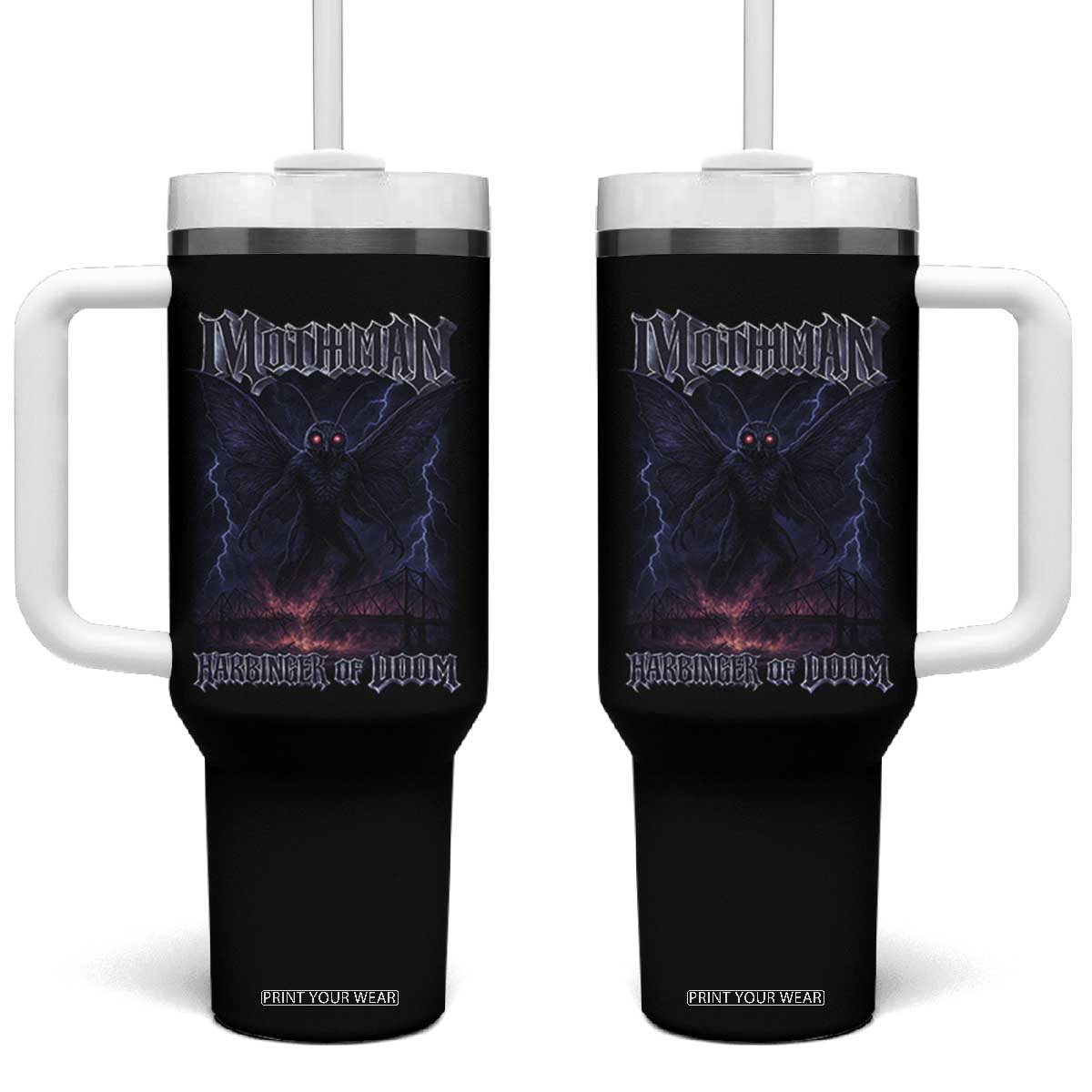 Mothman Tumbler With Handle Black Bridge Folk Horror Cryptid Fan TS10 One Size: 40 oz Black Print Your Wear