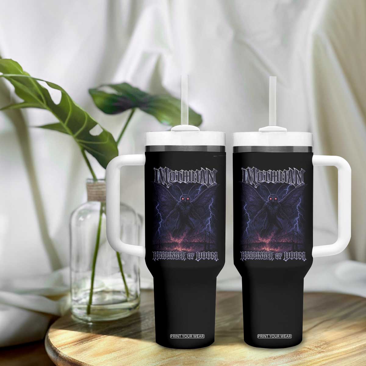 Mothman Tumbler With Handle Black Bridge Folk Horror Cryptid Fan TS10 Print Your Wear