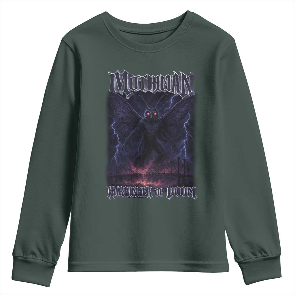Mothman Youth Sweatshirt Black Bridge Folk Horror Cryptid Fan TS10 Dark Forest Green Print Your Wear