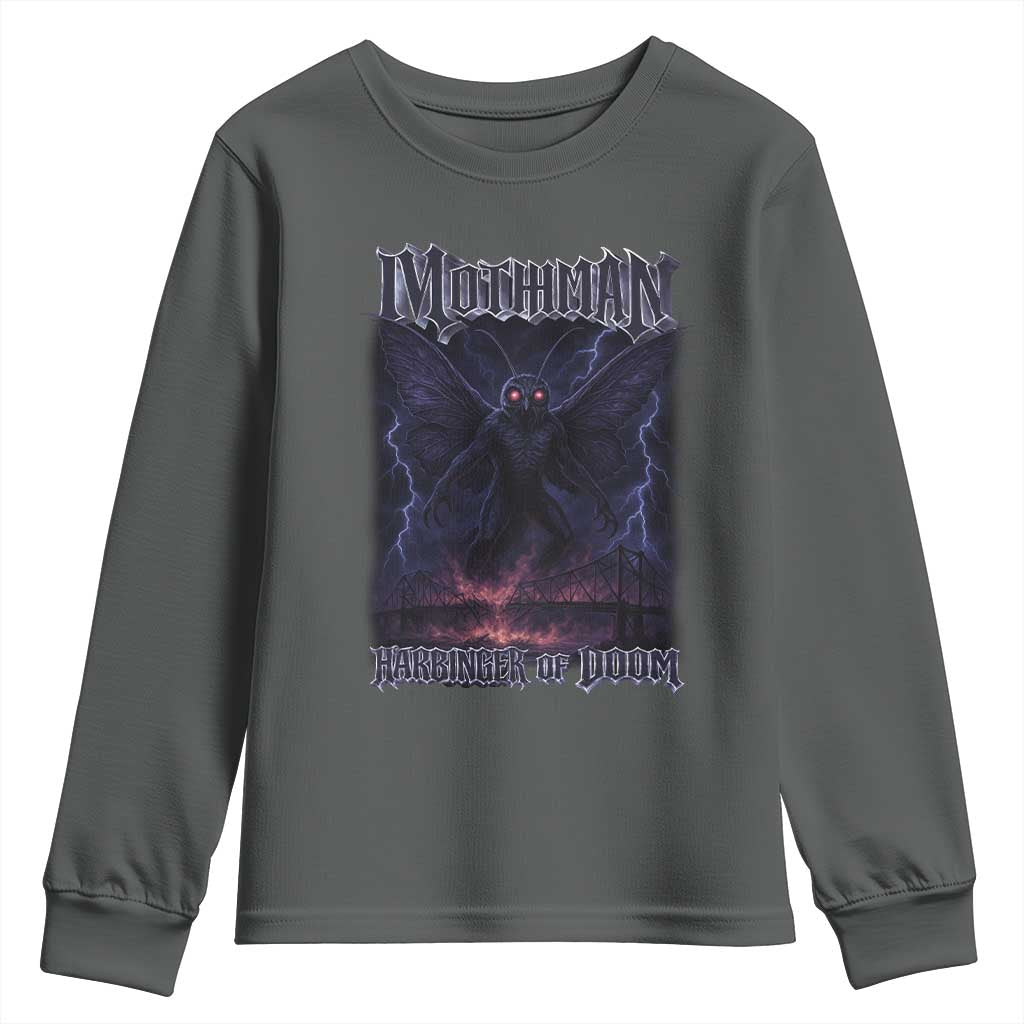 Mothman Youth Sweatshirt Black Bridge Folk Horror Cryptid Fan TS10 Dark Heather Print Your Wear