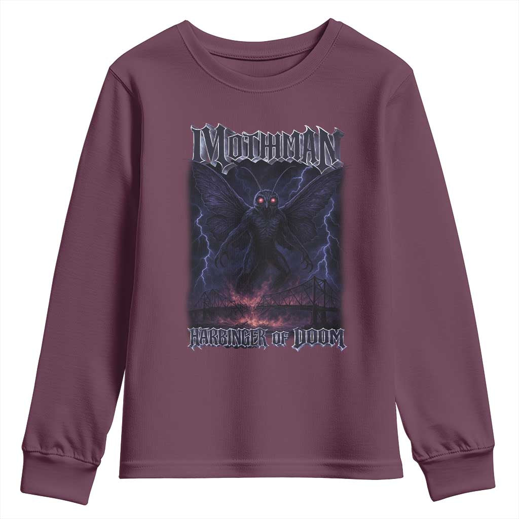 Mothman Youth Sweatshirt Black Bridge Folk Horror Cryptid Fan TS10 Maroon Print Your Wear
