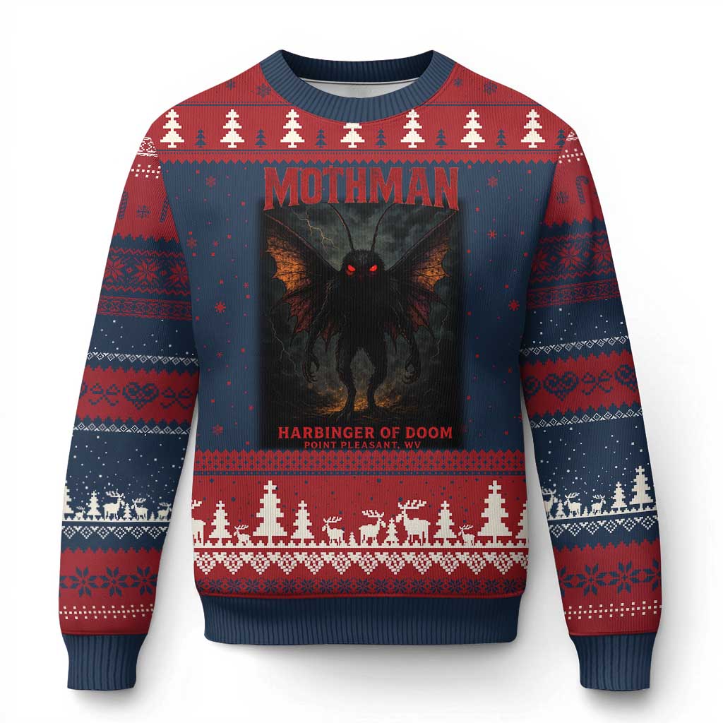 Mothman Ugly Christmas Sweater Horror Harbinger of Doom Urban Myth Cryptid Creature TS10 Navy Red Print Your Wear