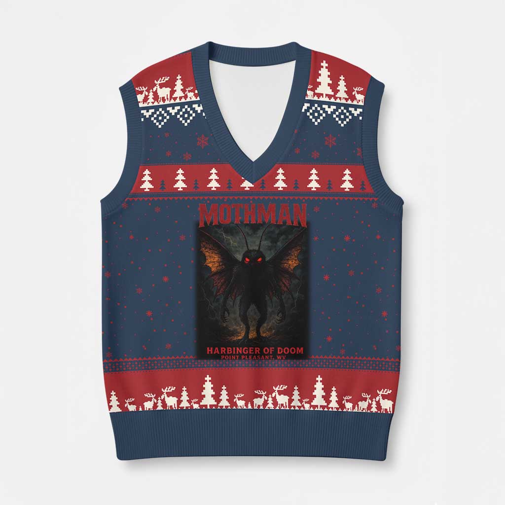 Mothman V-Neck Knit Sweater Vest Horror Harbinger of Doom Urban Myth Cryptid Creature TS10 Navy Red Print Your Wear