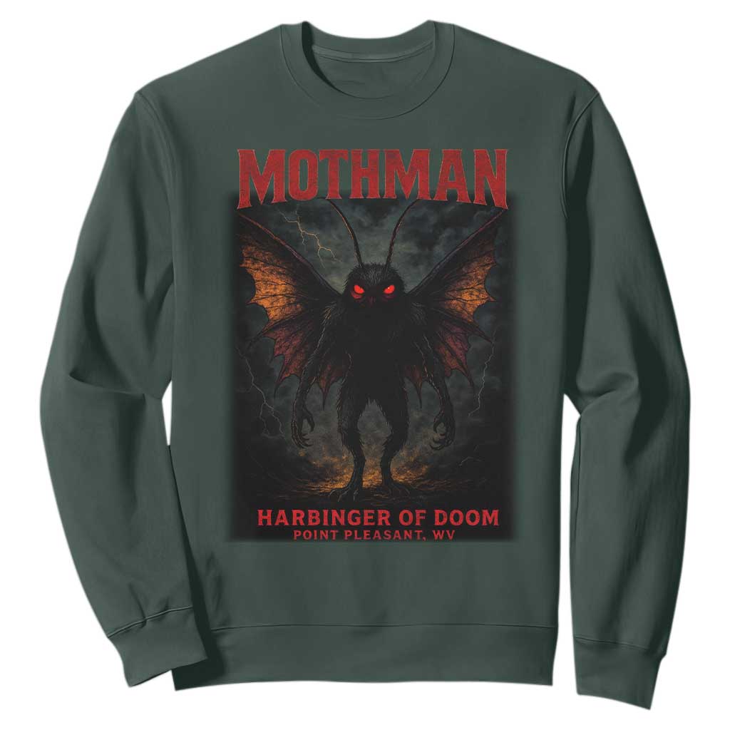 Mothman Sweatshirt Horror Harbinger of Doom Urban Myth Cryptid Creature TS10 Dark Forest Green Print Your Wear