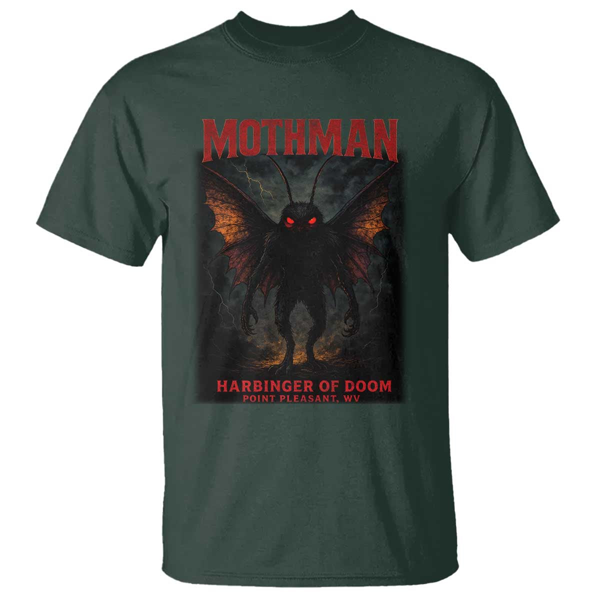 Mothman T Shirt Horror Harbinger of Doom Urban Myth Cryptid Creature TS10 Dark Forest Green Print Your Wear