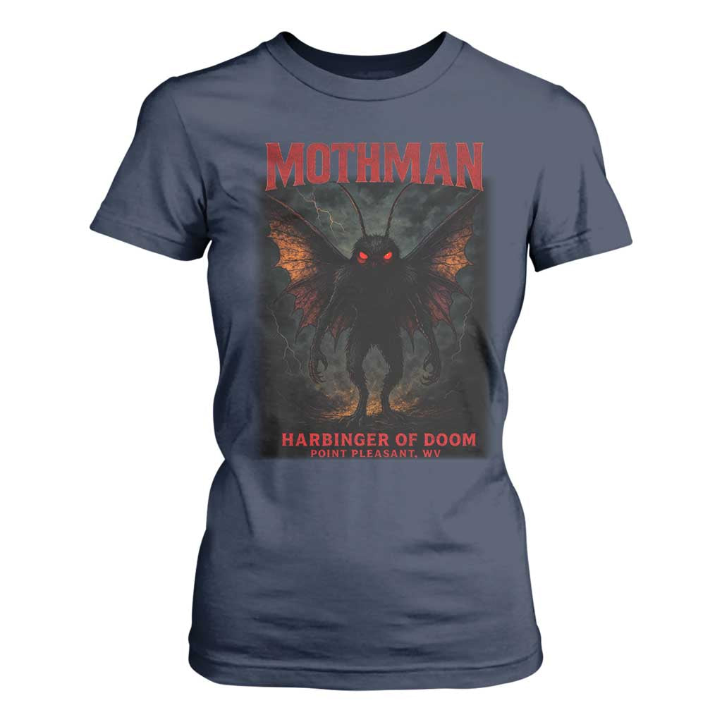 Mothman T Shirt For Women Horror Harbinger of Doom Urban Myth Cryptid Creature TS10 Navy Print Your Wear
