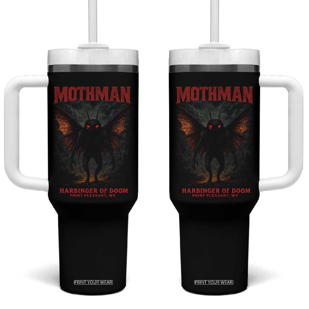 Mothman Tumbler With Handle Horror Harbinger of Doom Urban Myth Cryptid Creature TS10 One Size: 40 oz Black Print Your Wear