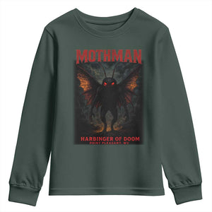 Mothman Youth Sweatshirt Horror Harbinger of Doom Urban Myth Cryptid Creature TS10 Dark Forest Green Print Your Wear