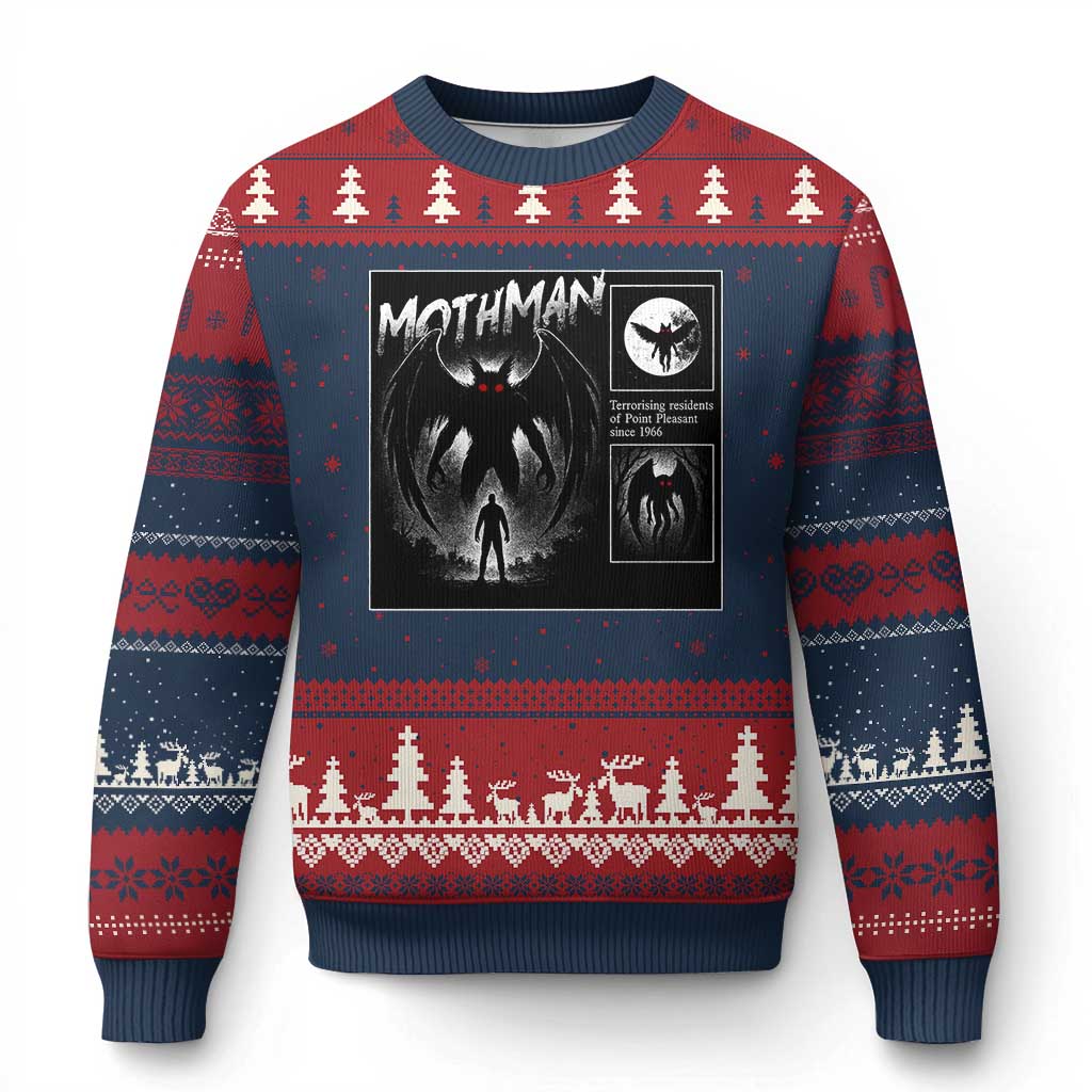 Mothman Ugly Christmas Sweater Retro Horror Manga Urban Myth Cryptid Creature TS10 Navy Red Print Your Wear