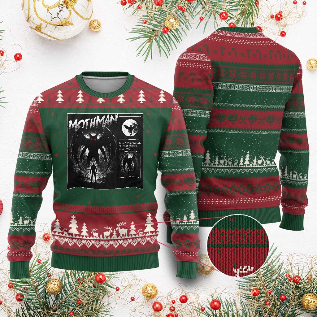 Mothman Ugly Christmas Sweater Retro Horror Manga Urban Myth Cryptid Creature TS10 Red Green Print Your Wear