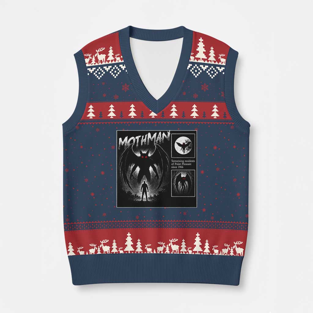 Mothman V-Neck Knit Sweater Vest Retro Horror Manga Urban Myth Cryptid Creature TS10 Navy Red Print Your Wear