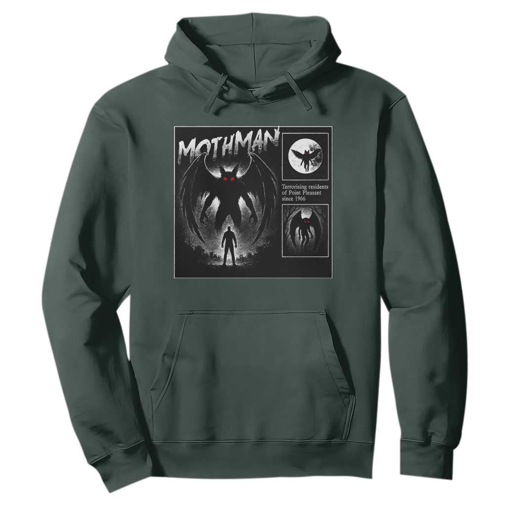 Mothman Hoodie Retro Horror Manga Urban Myth Cryptid Creature TS10 Dark Forest Green Print Your Wear