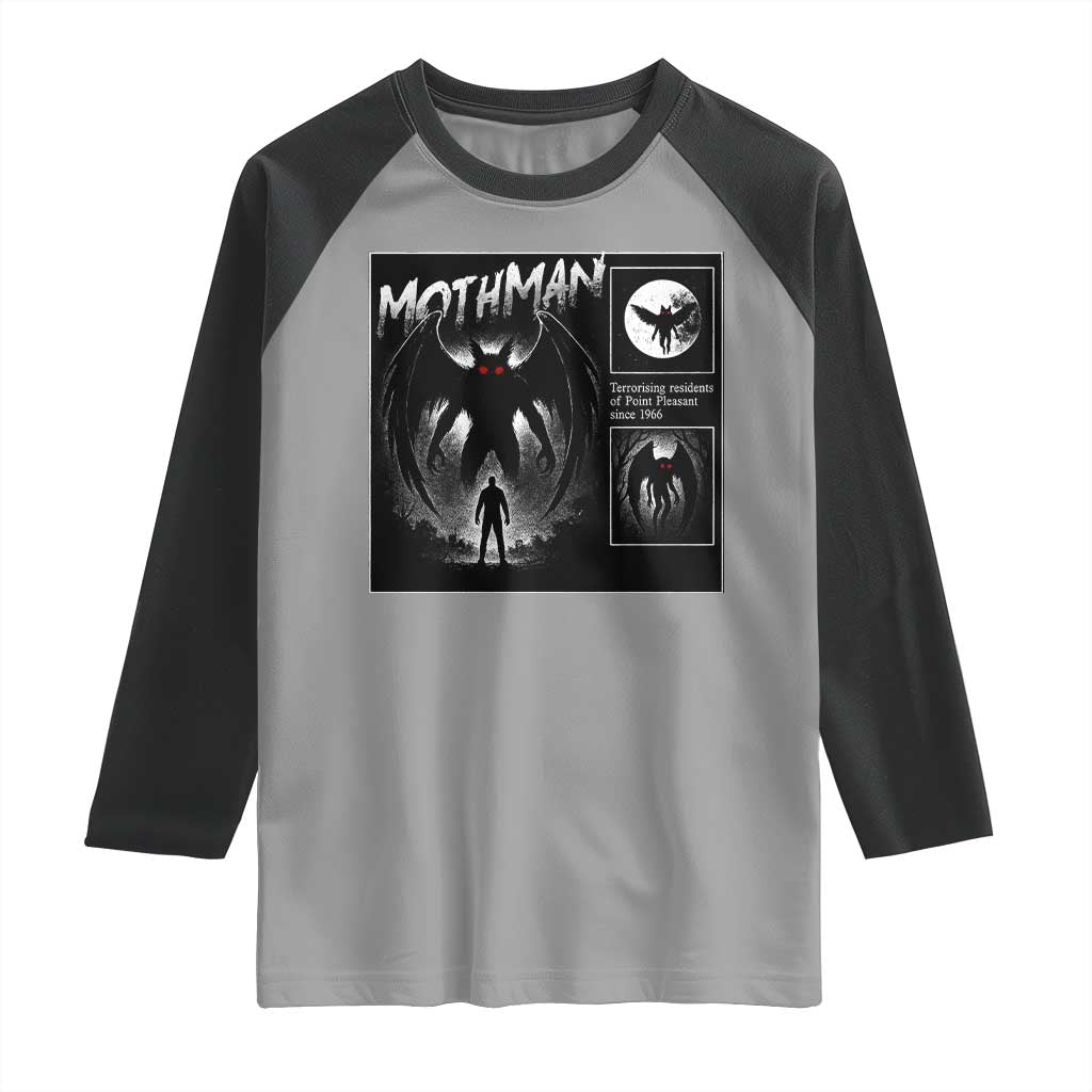 Mothman Raglan Shirt Retro Horror Manga Urban Myth Cryptid Creature TS10 Sport Gray Black Print Your Wear