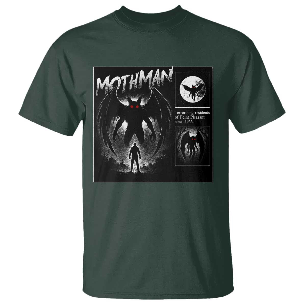 Mothman T Shirt Retro Horror Manga Urban Myth Cryptid Creature TS10 Dark Forest Green Print Your Wear
