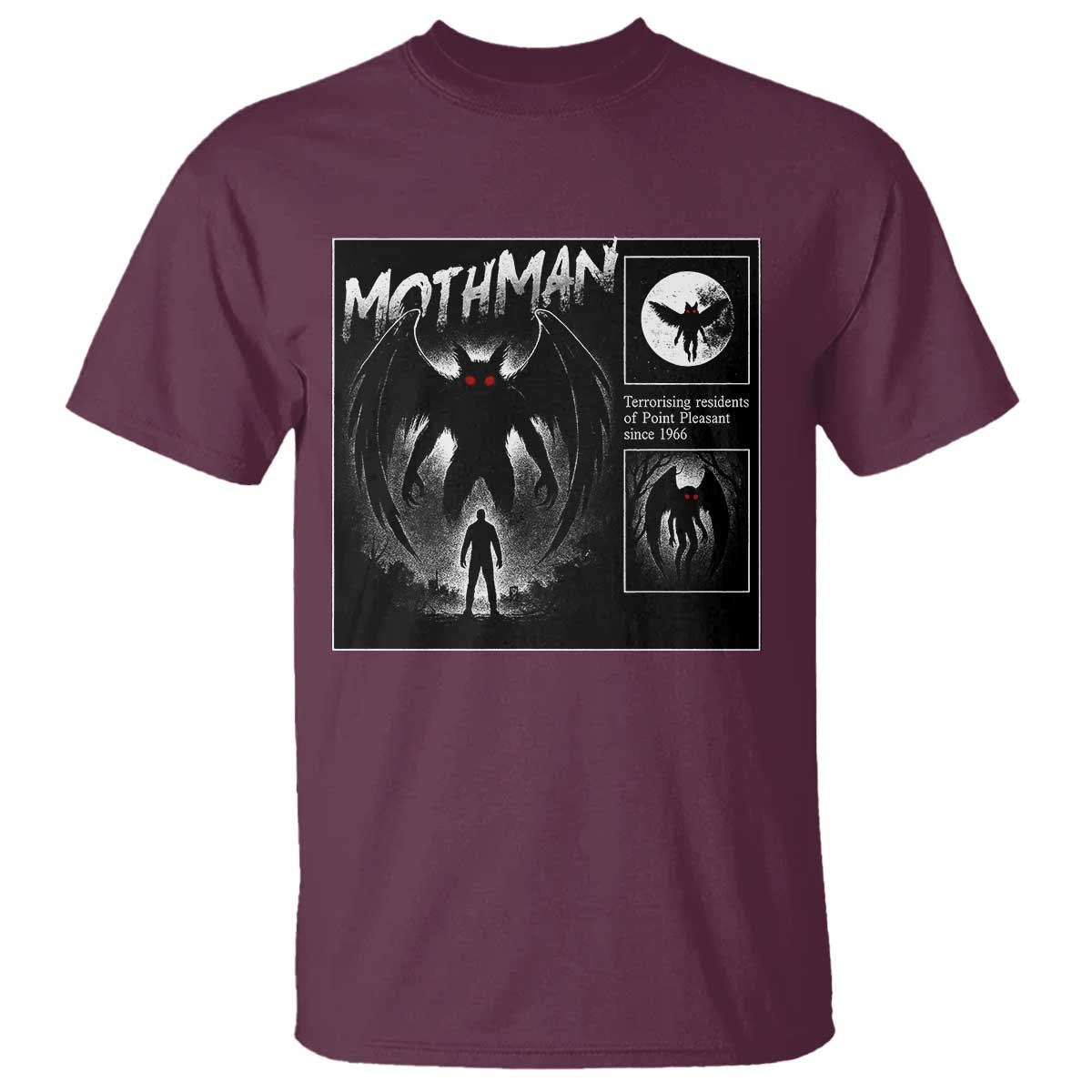 Mothman T Shirt Retro Horror Manga Urban Myth Cryptid Creature TS10 Maroon Print Your Wear