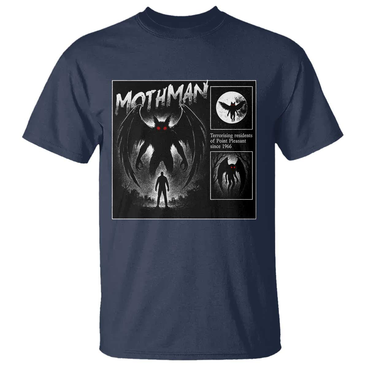 Mothman T Shirt Retro Horror Manga Urban Myth Cryptid Creature TS10 Navy Print Your Wear