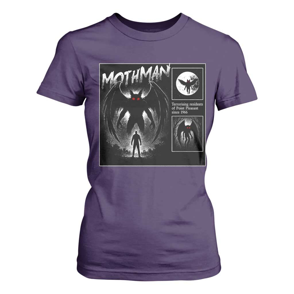 Mothman T Shirt For Women Retro Horror Manga Urban Myth Cryptid Creature TS10 Purple Print Your Wear