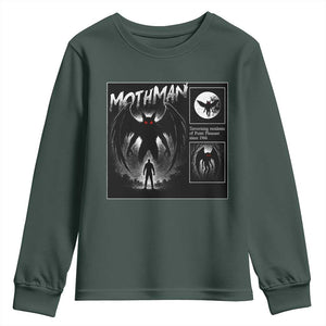 Mothman Youth Sweatshirt Retro Horror Manga Urban Myth Cryptid Creature TS10 Dark Forest Green Print Your Wear