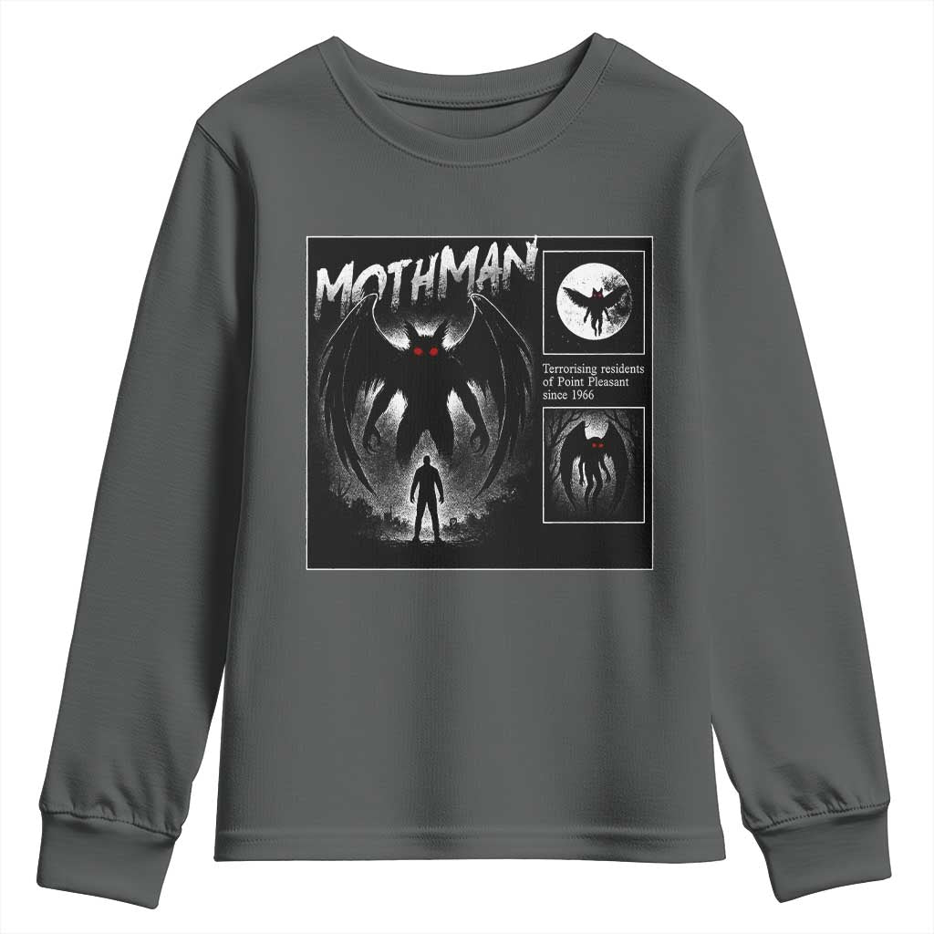 Mothman Youth Sweatshirt Retro Horror Manga Urban Myth Cryptid Creature TS10 Dark Heather Print Your Wear