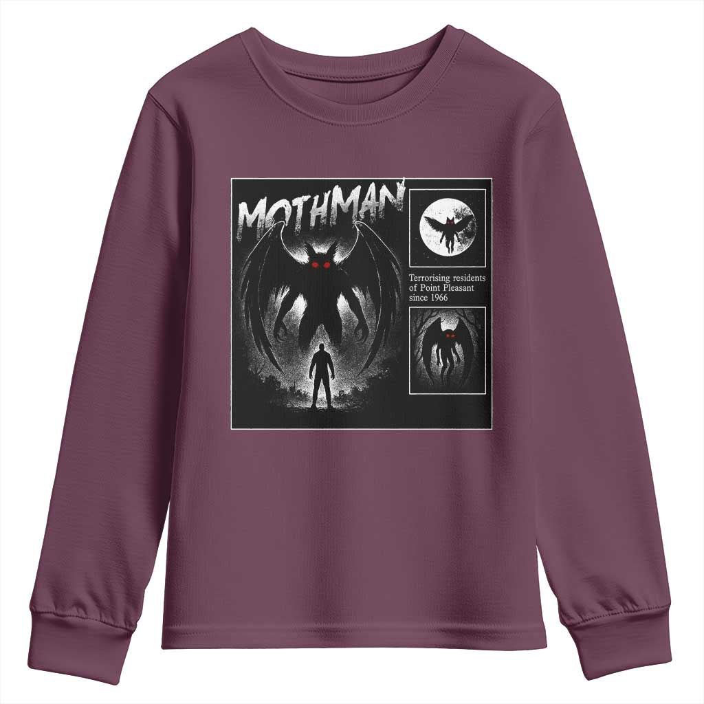 Mothman Youth Sweatshirt Retro Horror Manga Urban Myth Cryptid Creature TS10 Maroon Print Your Wear