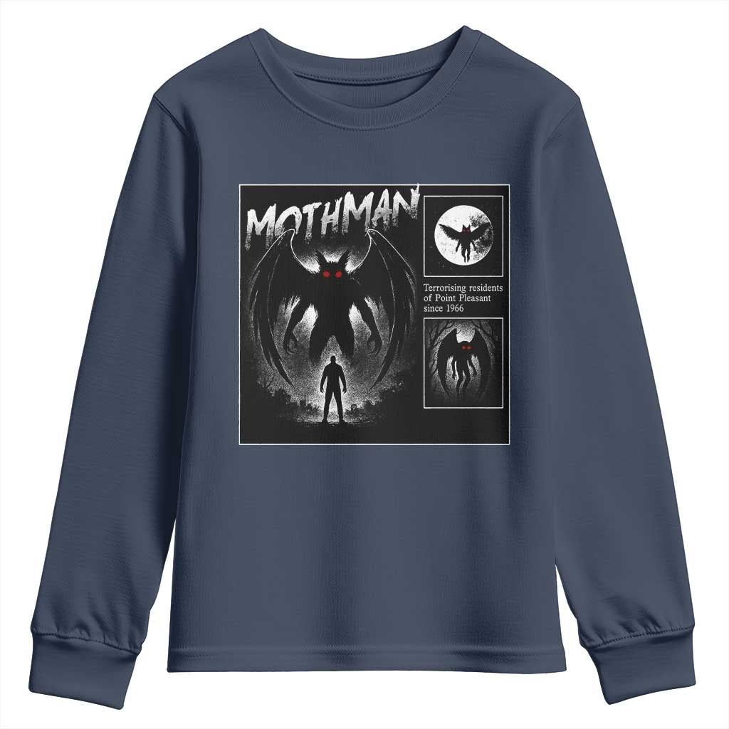 Mothman Youth Sweatshirt Retro Horror Manga Urban Myth Cryptid Creature TS10 Navy Print Your Wear