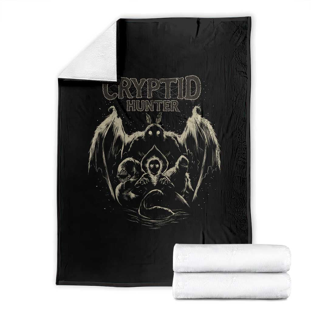 Retro Cryptid Hunter Throw Blanket Mothman Bigfoot Loch Ness Monster Cryptids TS10 Black Print Your Wear