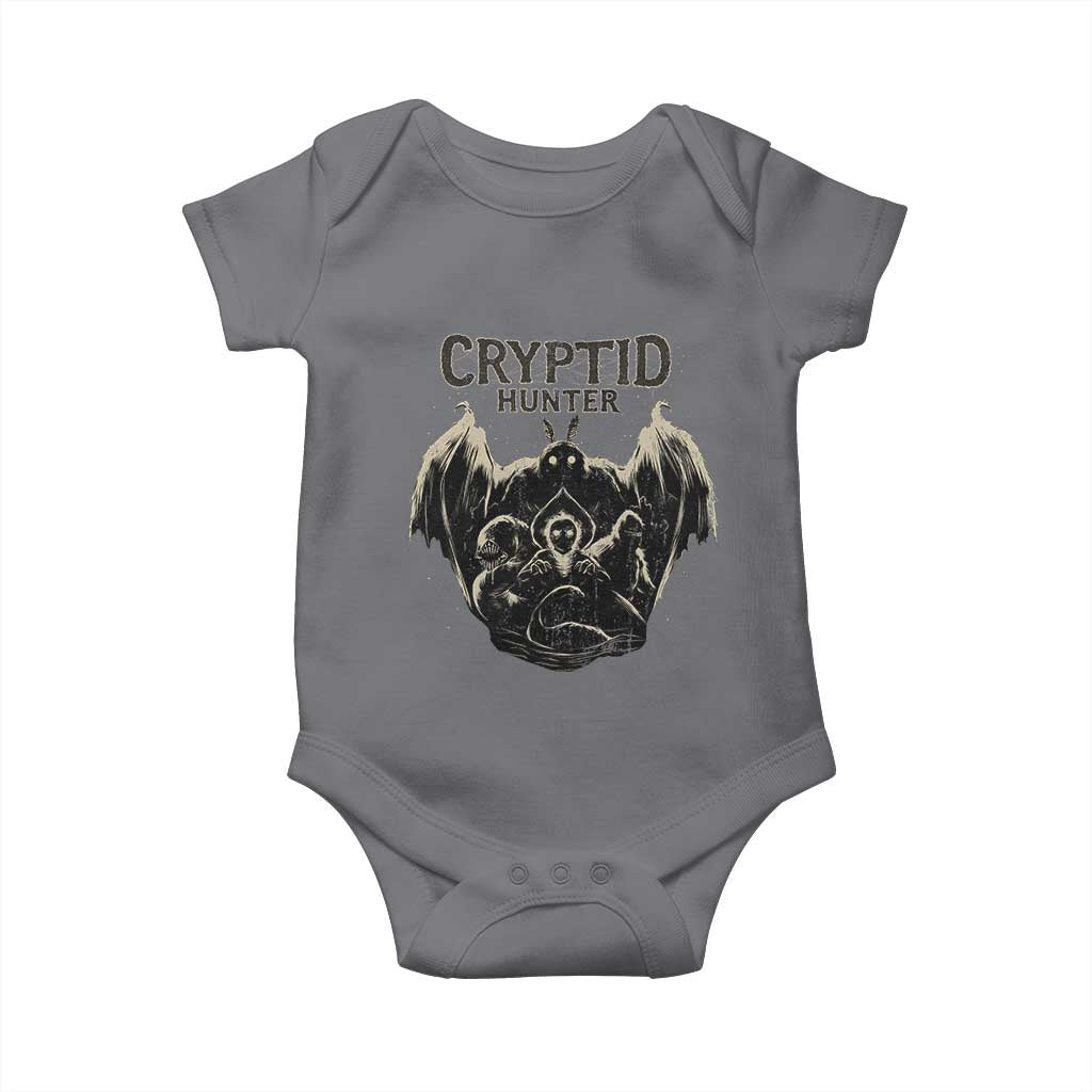 Retro Cryptid Hunter Baby Onesie Mothman Bigfoot Loch Ness Monster Cryptids TS10 Charcoal Print Your Wear