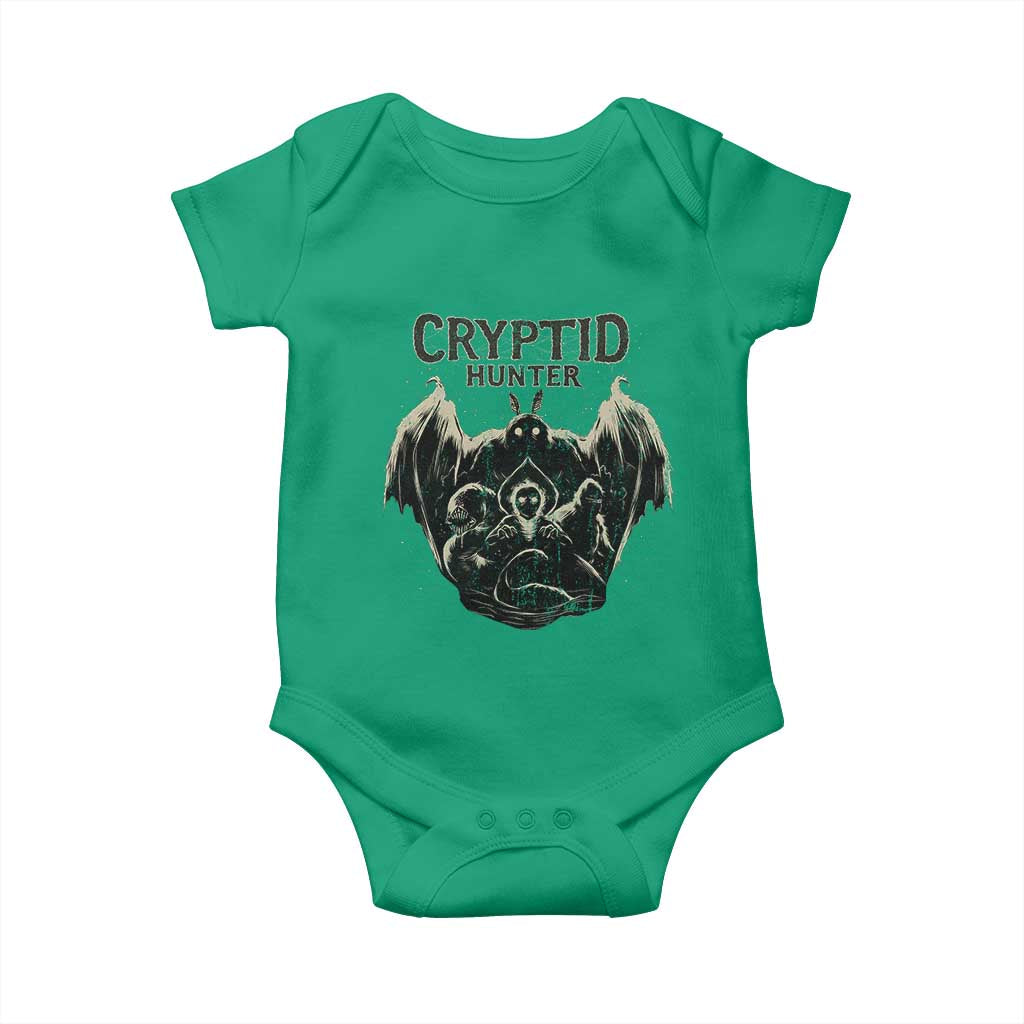 Retro Cryptid Hunter Baby Onesie Mothman Bigfoot Loch Ness Monster Cryptids TS10 Irish Green Print Your Wear