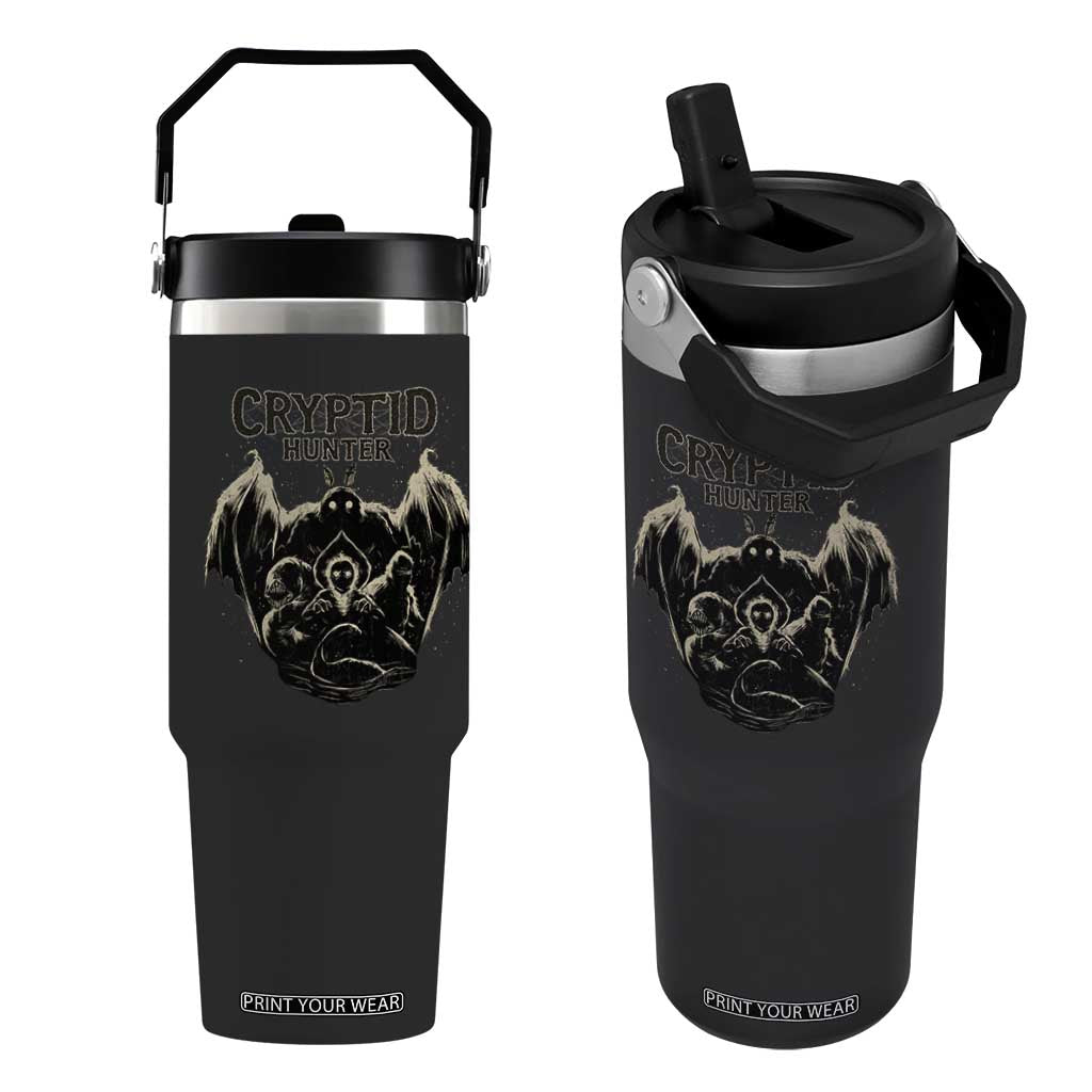 Retro Cryptid Hunter Flip Straw Tumbler Mothman Bigfoot Loch Ness Monster Cryptids TS10 One Size: 30 oz Black Print Your Wear