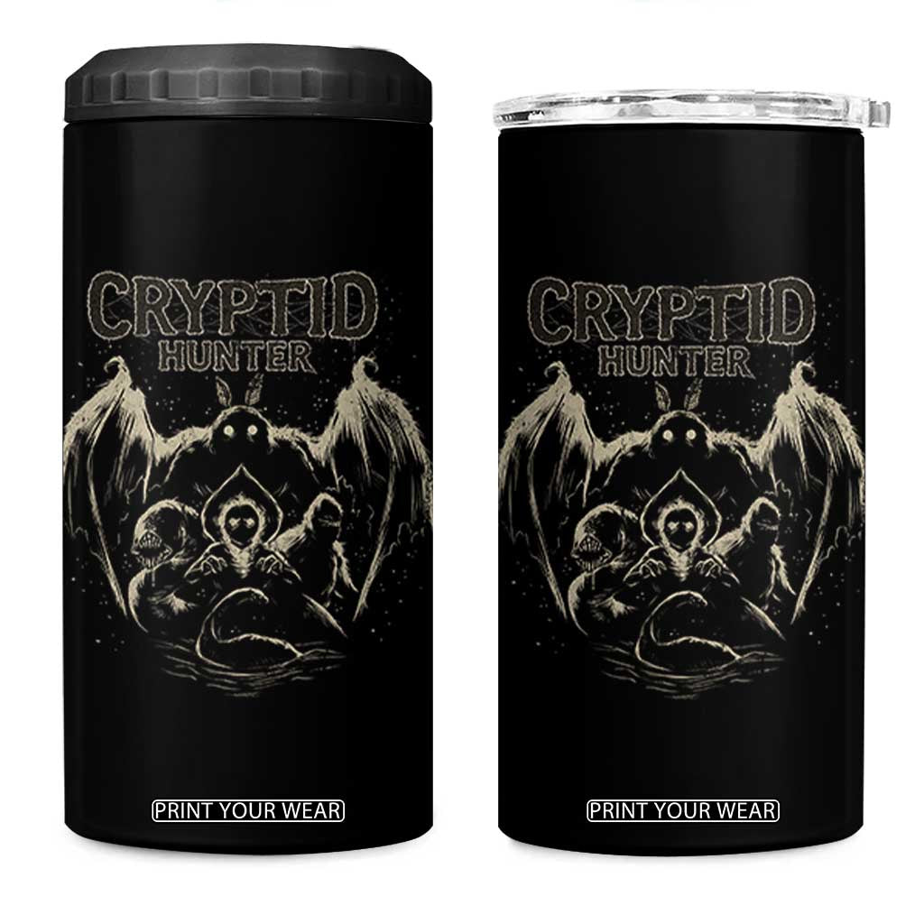 Retro Cryptid Hunter 4 in 1 Can Cooler Tumbler Mothman Bigfoot Loch Ness Monster Cryptids TS10 One Size: 16 oz Black Print Your Wear