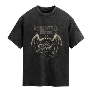 Retro Cryptid Hunter Washed Cotton T-Shirt Mothman Bigfoot Loch Ness Monster Cryptids