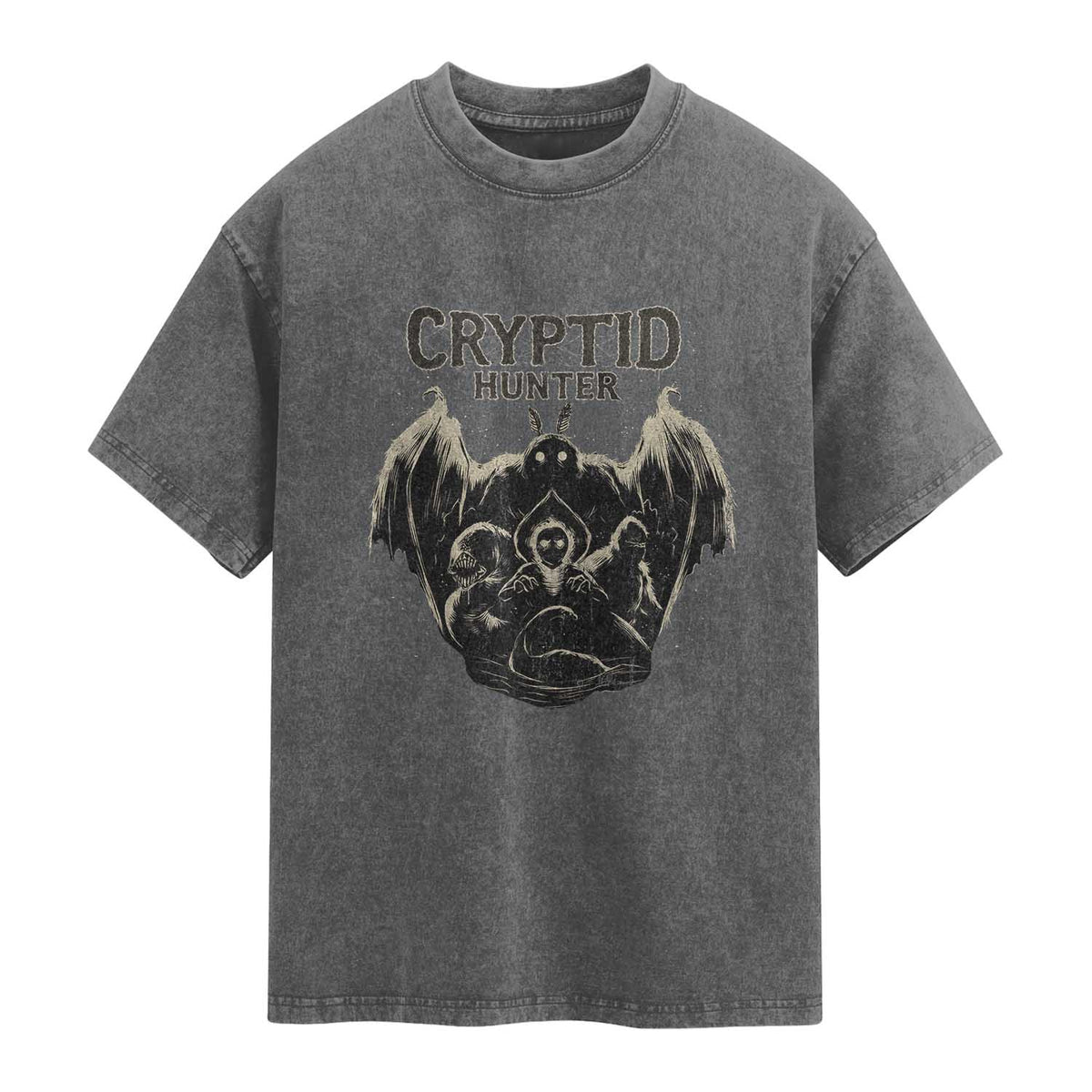 Retro Cryptid Hunter Washed Cotton T-Shirt Mothman Bigfoot Loch Ness Monster Cryptids
