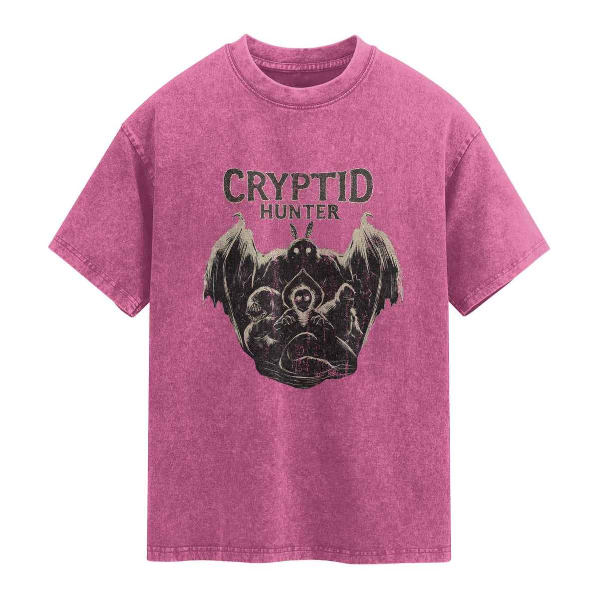 Retro Cryptid Hunter Washed Cotton T-Shirt Mothman Bigfoot Loch Ness Monster Cryptids