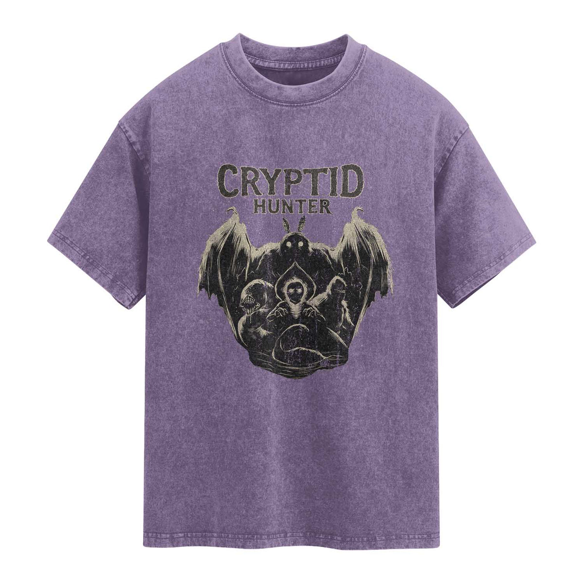 Retro Cryptid Hunter Washed Cotton T-Shirt Mothman Bigfoot Loch Ness Monster Cryptids