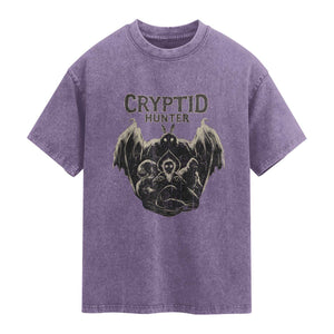 Retro Cryptid Hunter Washed Cotton T-Shirt Mothman Bigfoot Loch Ness Monster Cryptids