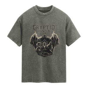 Retro Cryptid Hunter Washed Cotton T-Shirt Mothman Bigfoot Loch Ness Monster Cryptids